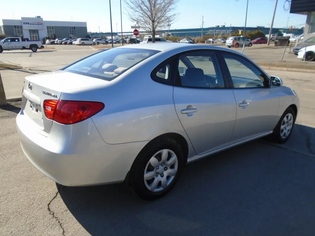 Side view of the 2009 Hyundai Elantra, highlighting its sleek profile, door lines, and wheel design.